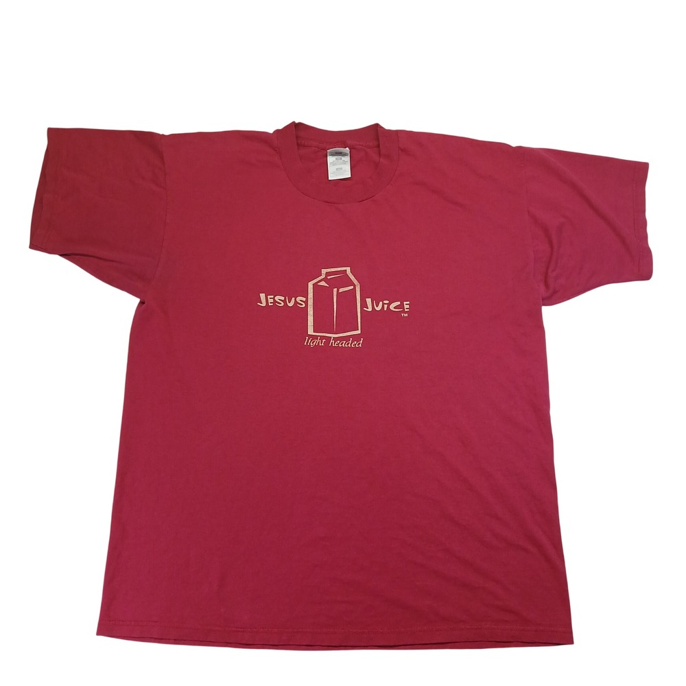 Vintage Fruit of the Loom Jesus Juice Light Headed Graphic T-Shirt Red XL